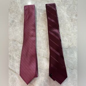 Lot of two Men’s Burgundy Wine Solid Color Polyester Ties NWT
